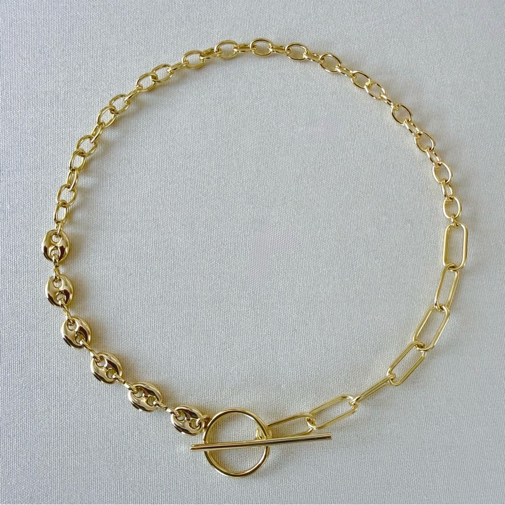 Mixed Coffee Bean & Paperclip Link Toggle Necklace | 14K Gold Plated | Luxury - Picture 2 of 10